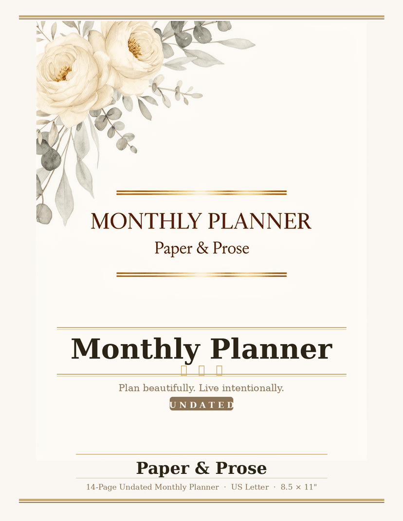 Undated Monthly Planner — Printable cover